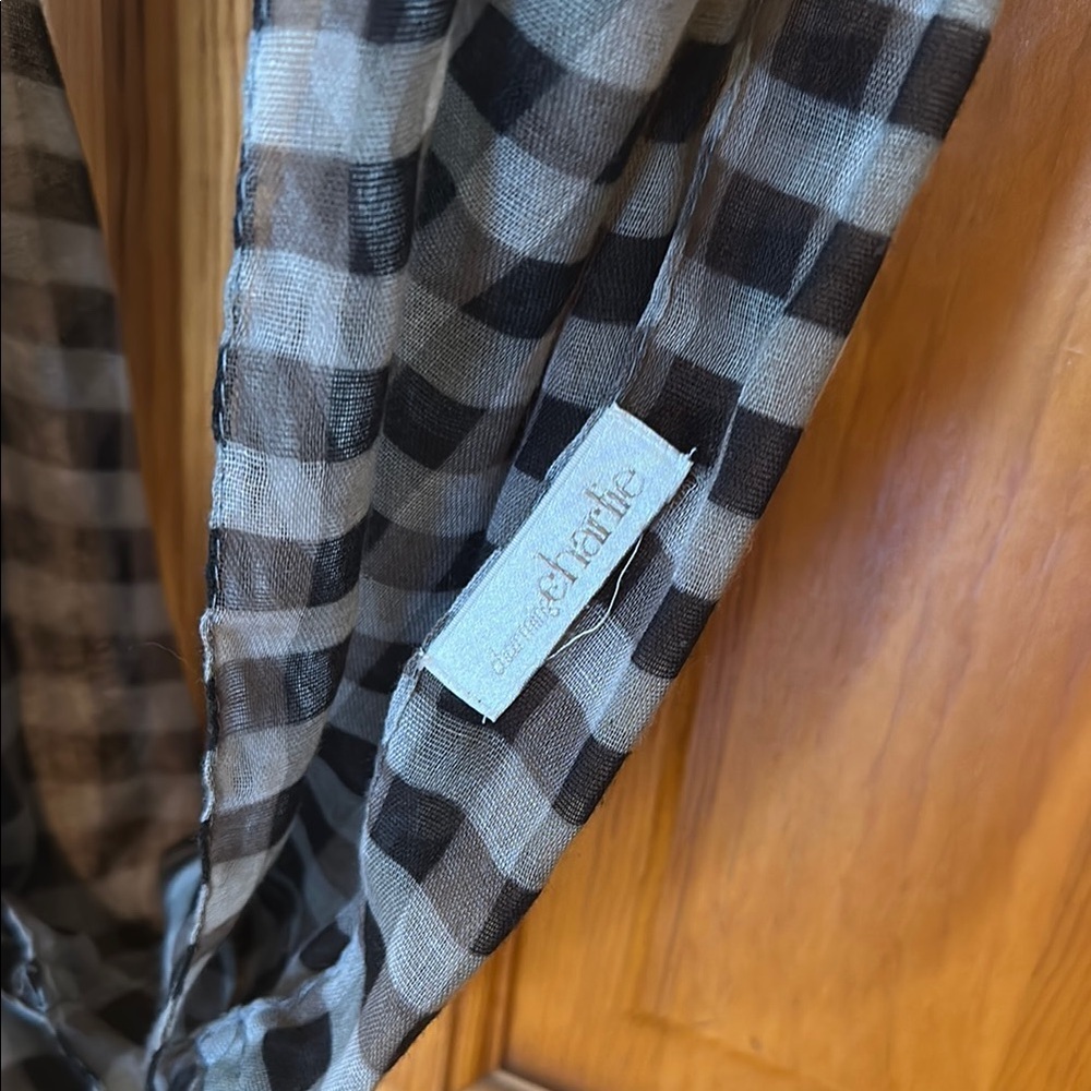 Chic Black and Gray Checkered Scarf by Charming Charlie.
